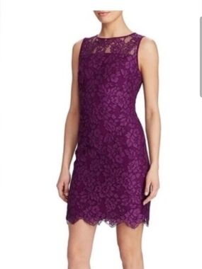 Ralph Lauren Purple Floral Lace Sleeveless Mini Dress